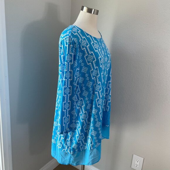 JM Collection Womens Plus 2X Geometric Print Tunic Top Long Sleeve Stretch Shirt - Picture 3 of 10